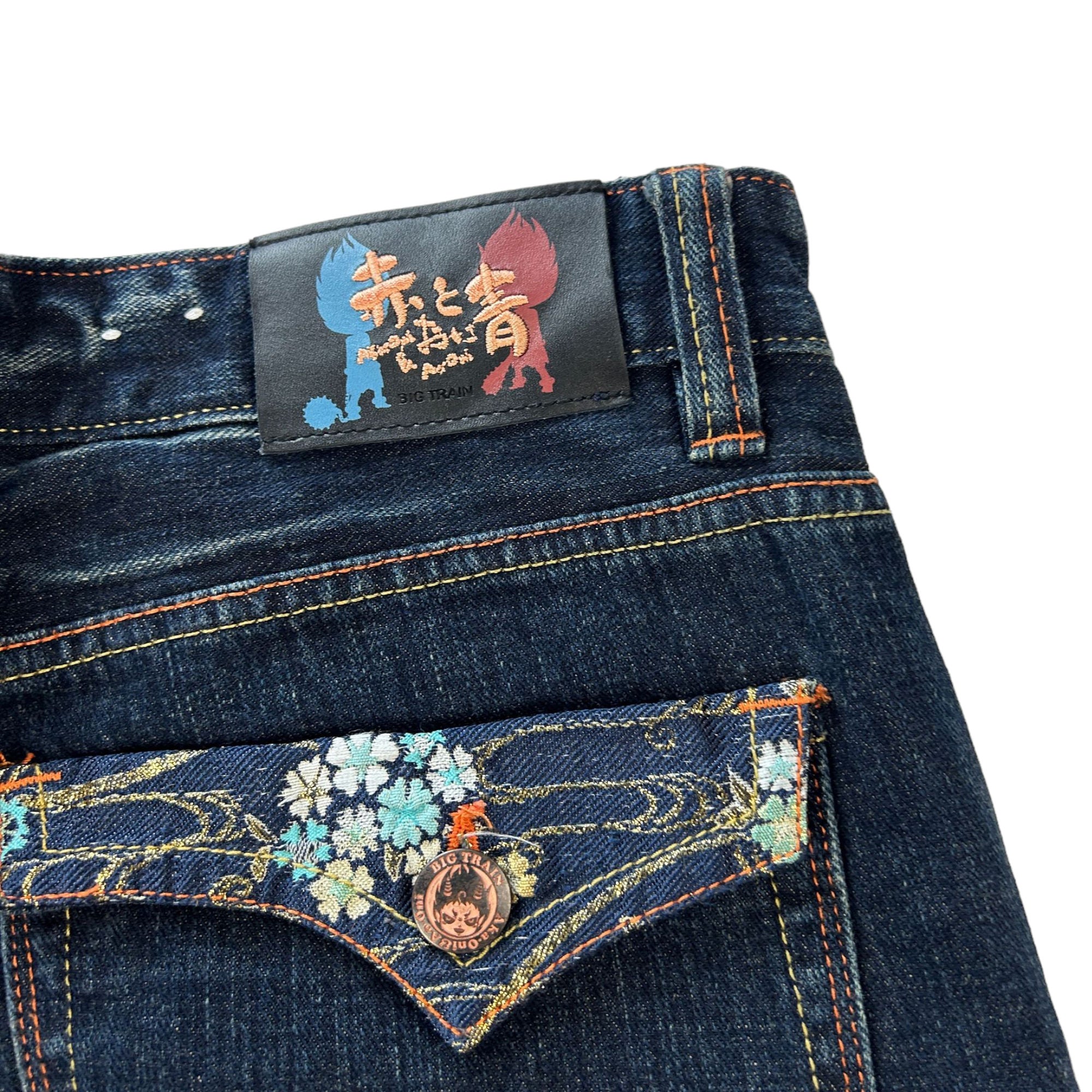 Vintage Wave Big Train Japanese Embroidered Denim Jeans Size W36