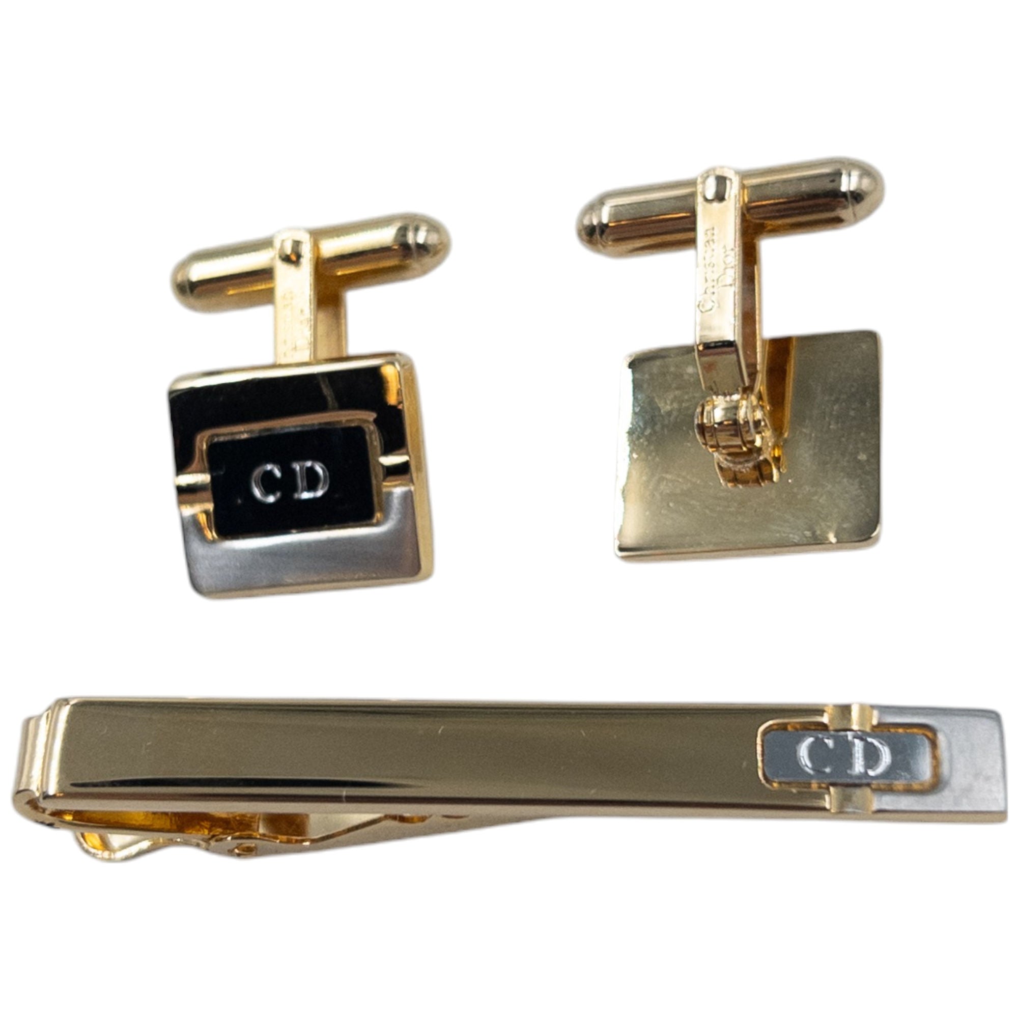 Vintage Dior Embossed Cufflinks & Tie Clip Set