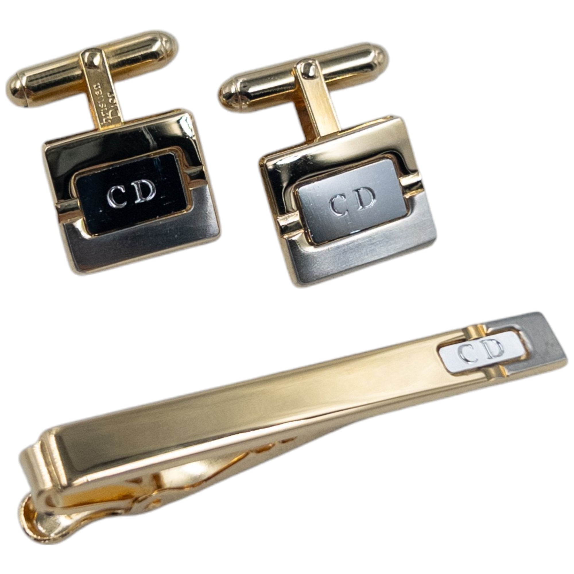 Vintage Dior Embossed Cufflinks & Tie Clip Set