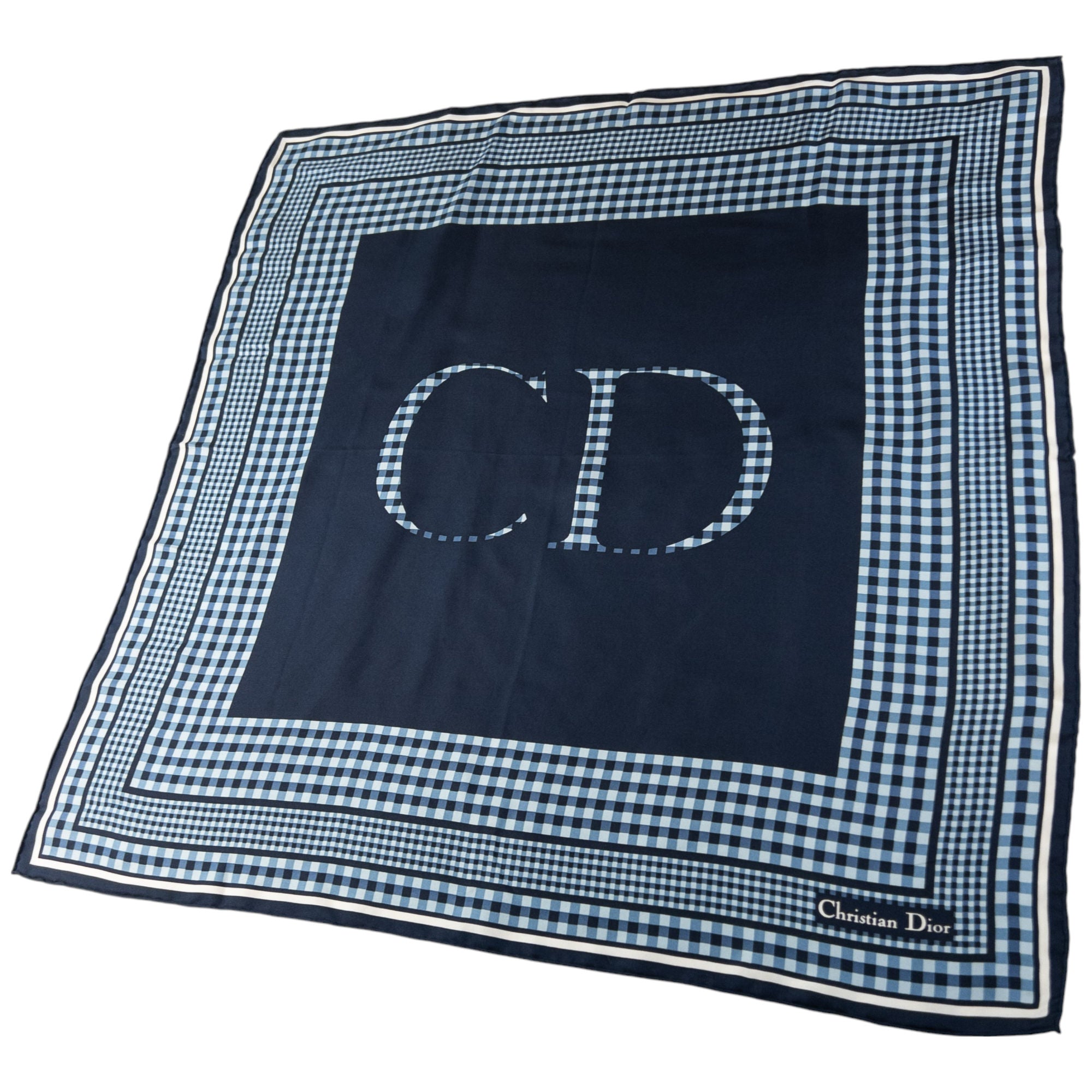 Vintage Dior Gingam Checkered Silk Scarf