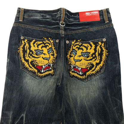 Vintage Big Train Embroidered Tiger Japanese Denim Jeans Size W35