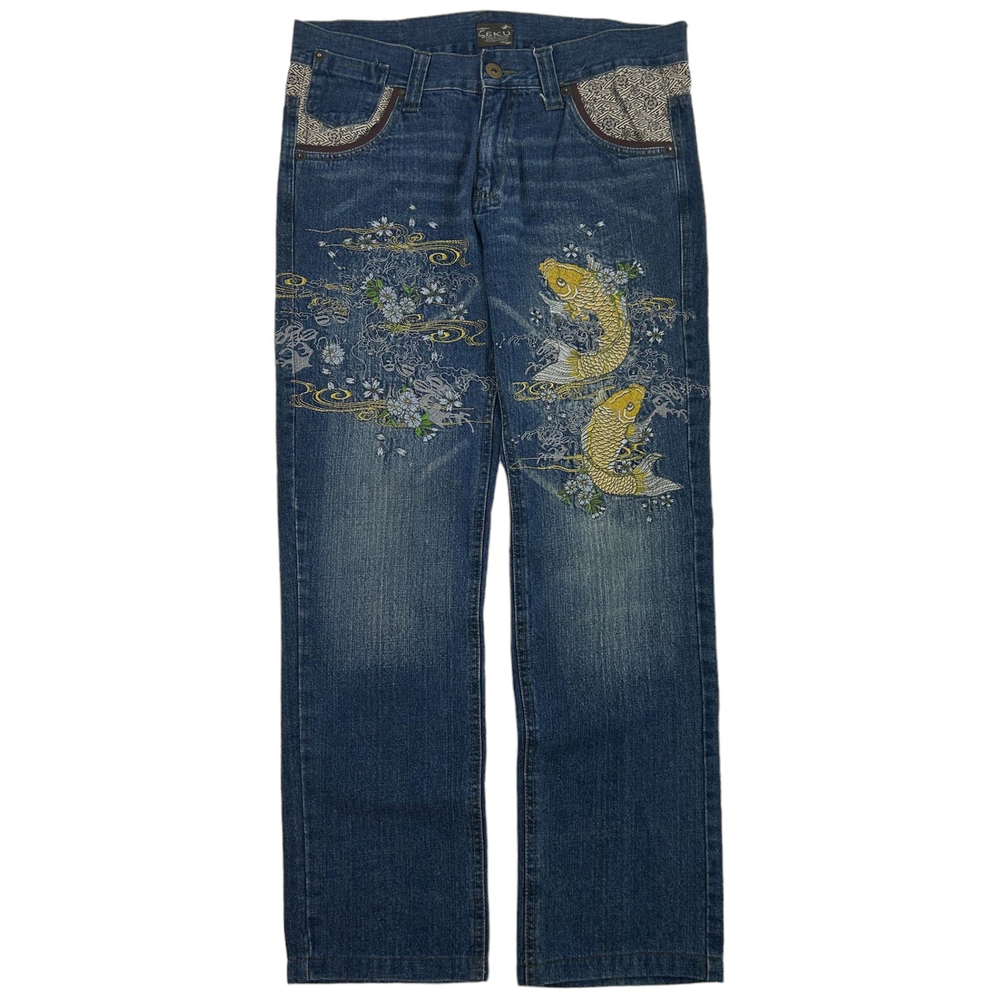 Vintage Koi Fish Japanese Denim Jeans Size W34