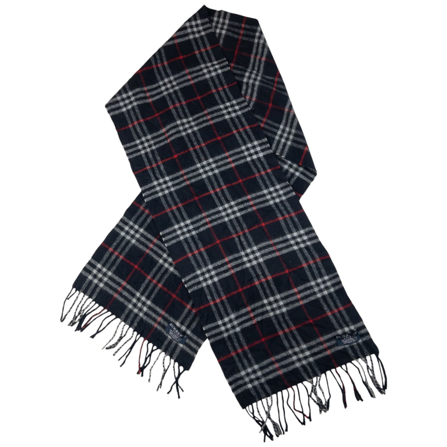 Vintage Burberry Nova Check Lambswool Tassel Scarf