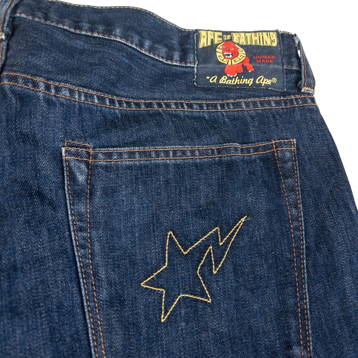 Vintage Bape Star Bolt Embroidered Denim Jeans Size W34