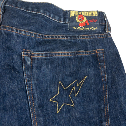 Vintage Bape Star Bolt Embroidered Denim Jeans Size W34