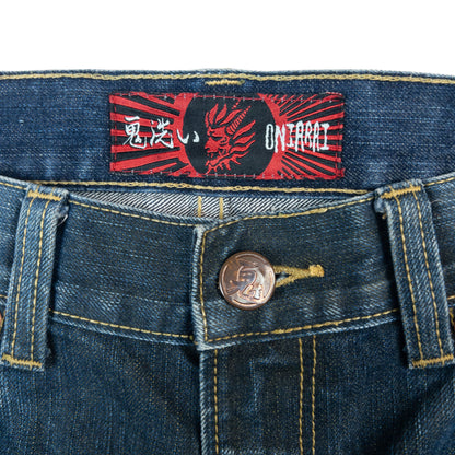 Vintage Oniarai Japanese Monster Embroidered Denim Jeans Size W35