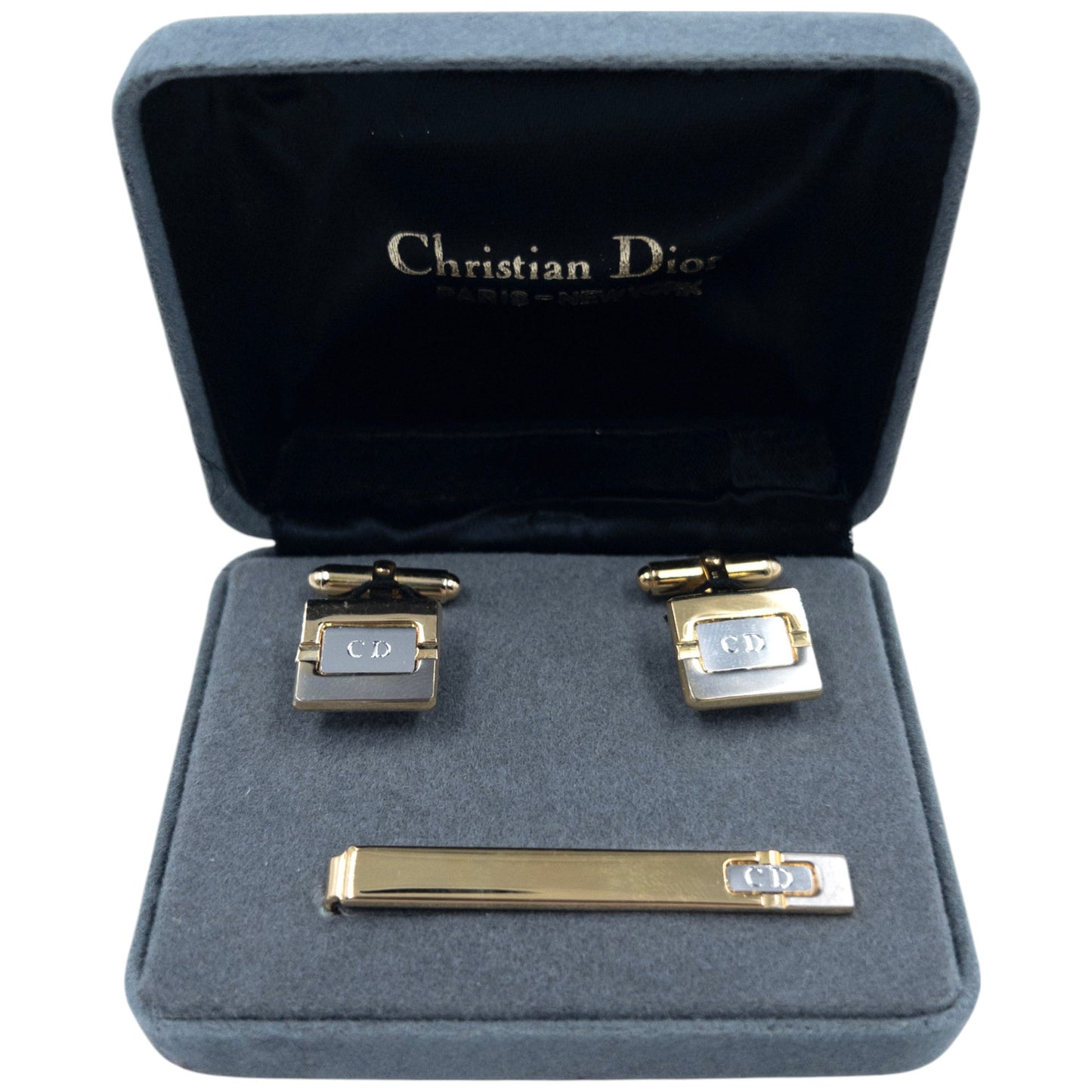 Vintage Dior Embossed Cufflinks & Tie Clip Set