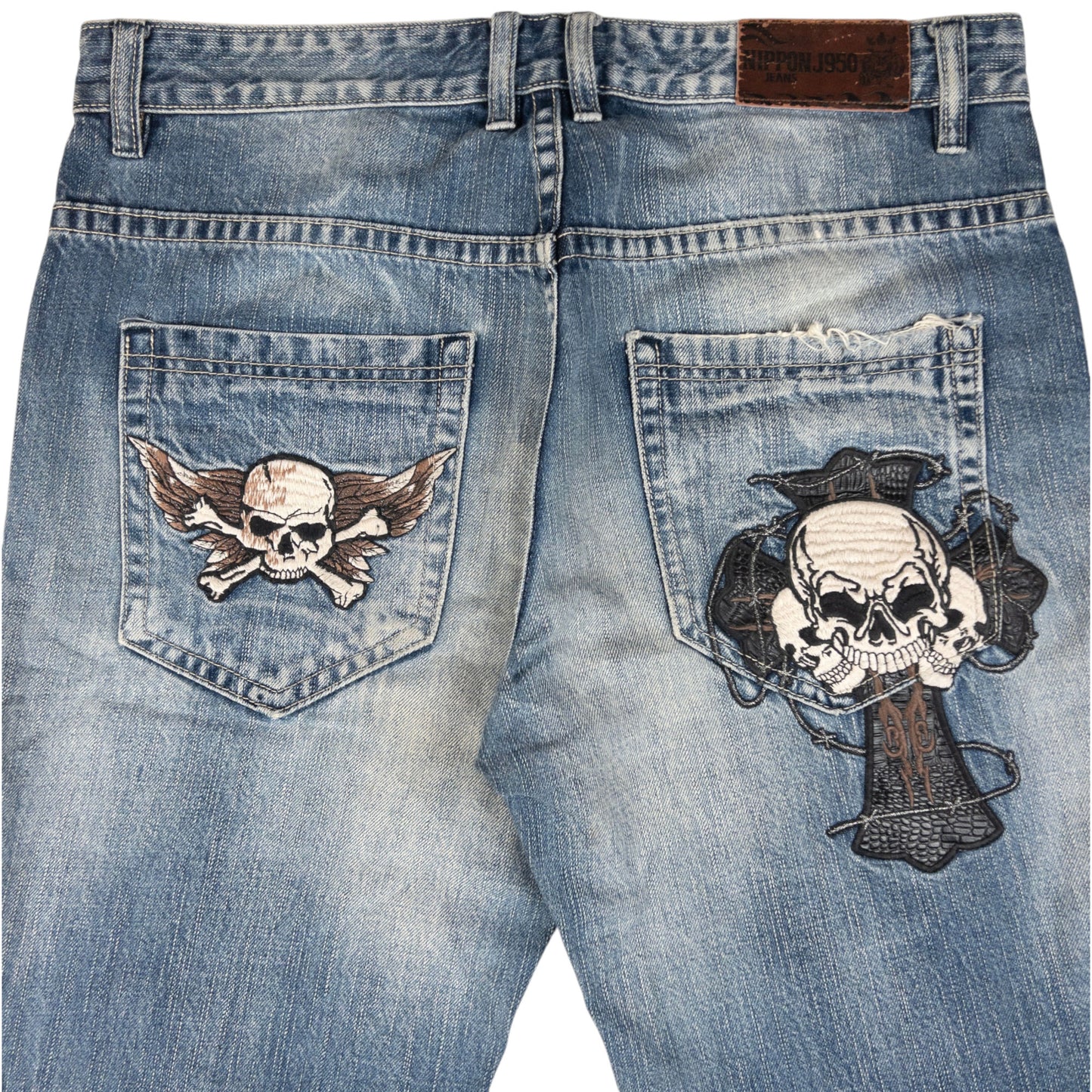 Vintage J950 Embroidered Skull Japanese Denim Jeans Size W35