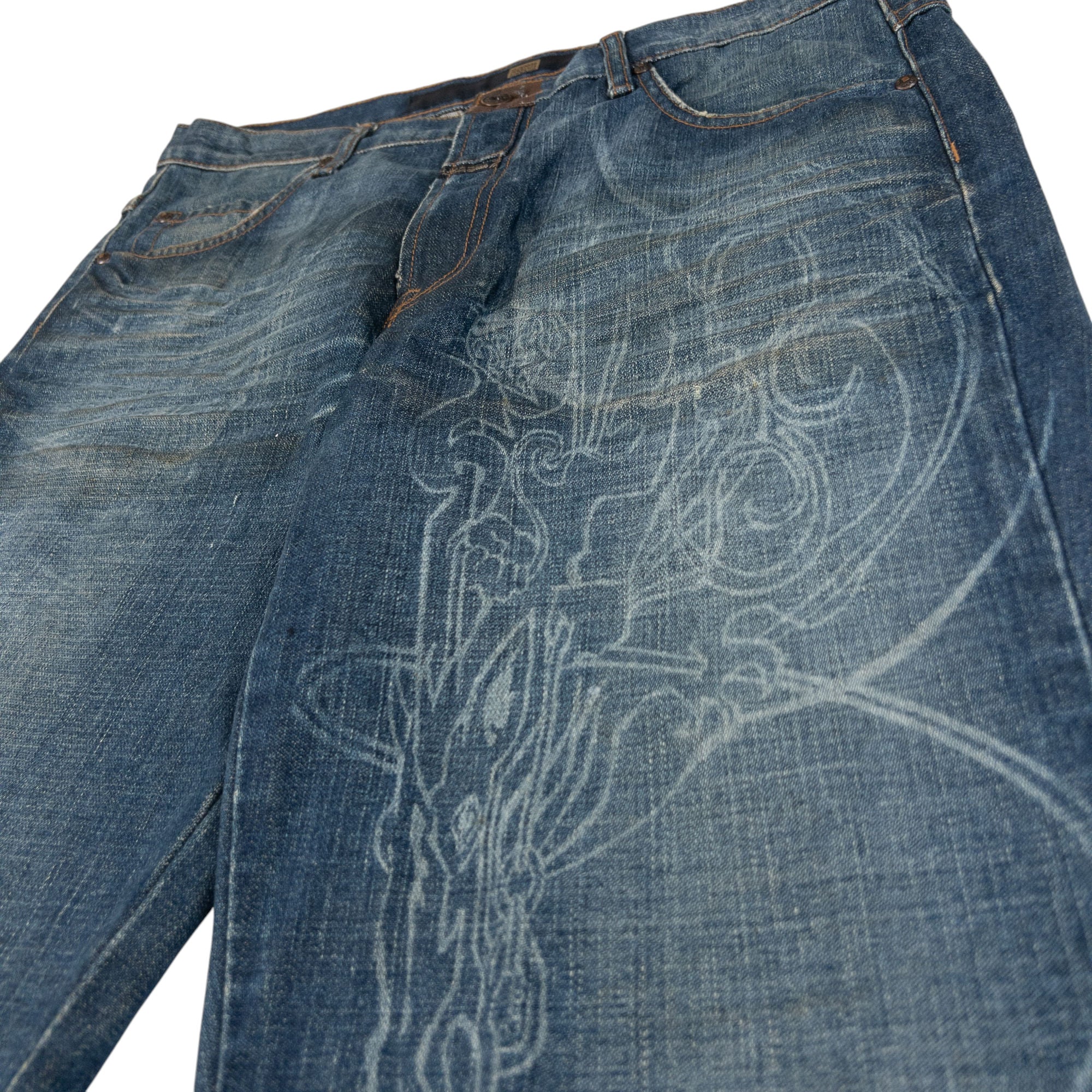 Vintage Marithe + Francois Girbaud Batik Dragon Denim Jeans Size W34