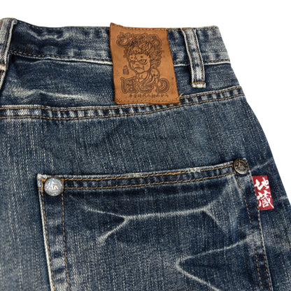 Vintage Jizo Bosatsu Embroidered Skull Japanese Denim Jeans Size W30