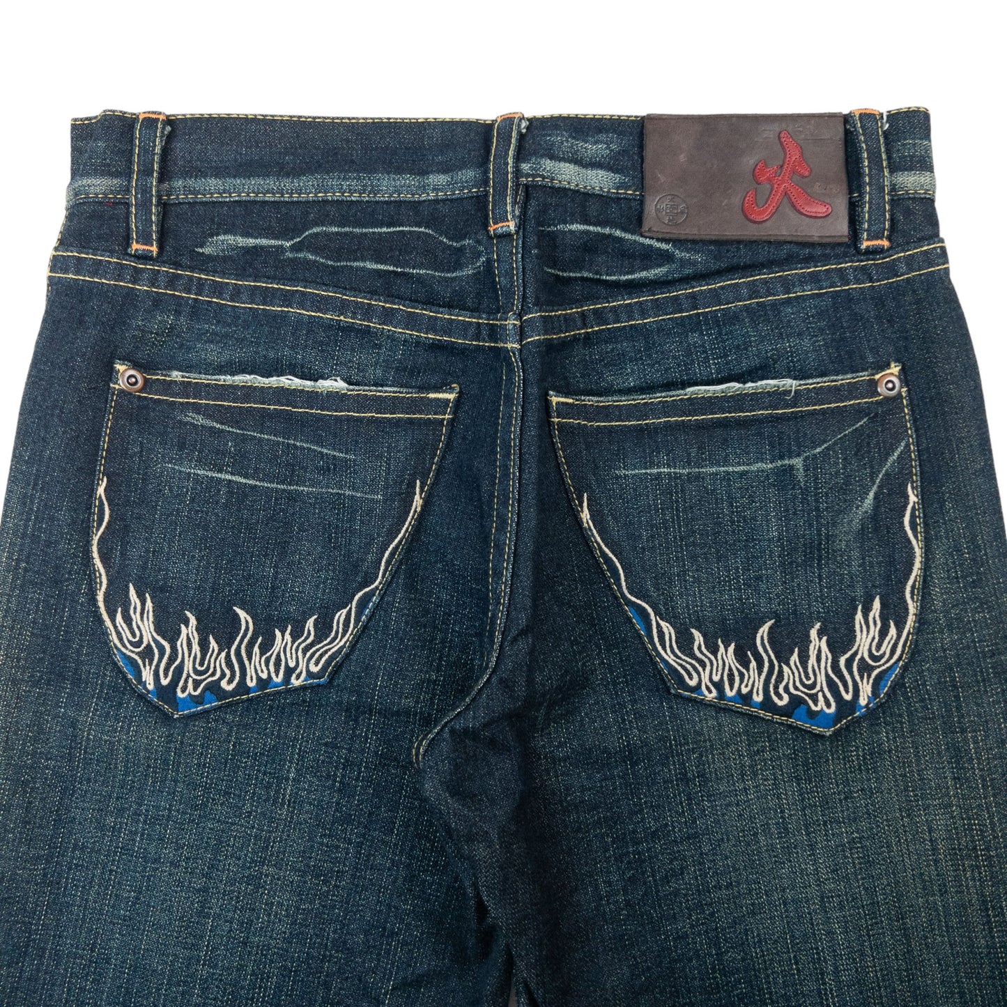 Vintage Nippon Blue Japanese Flame Embroidered Jeans Size W31