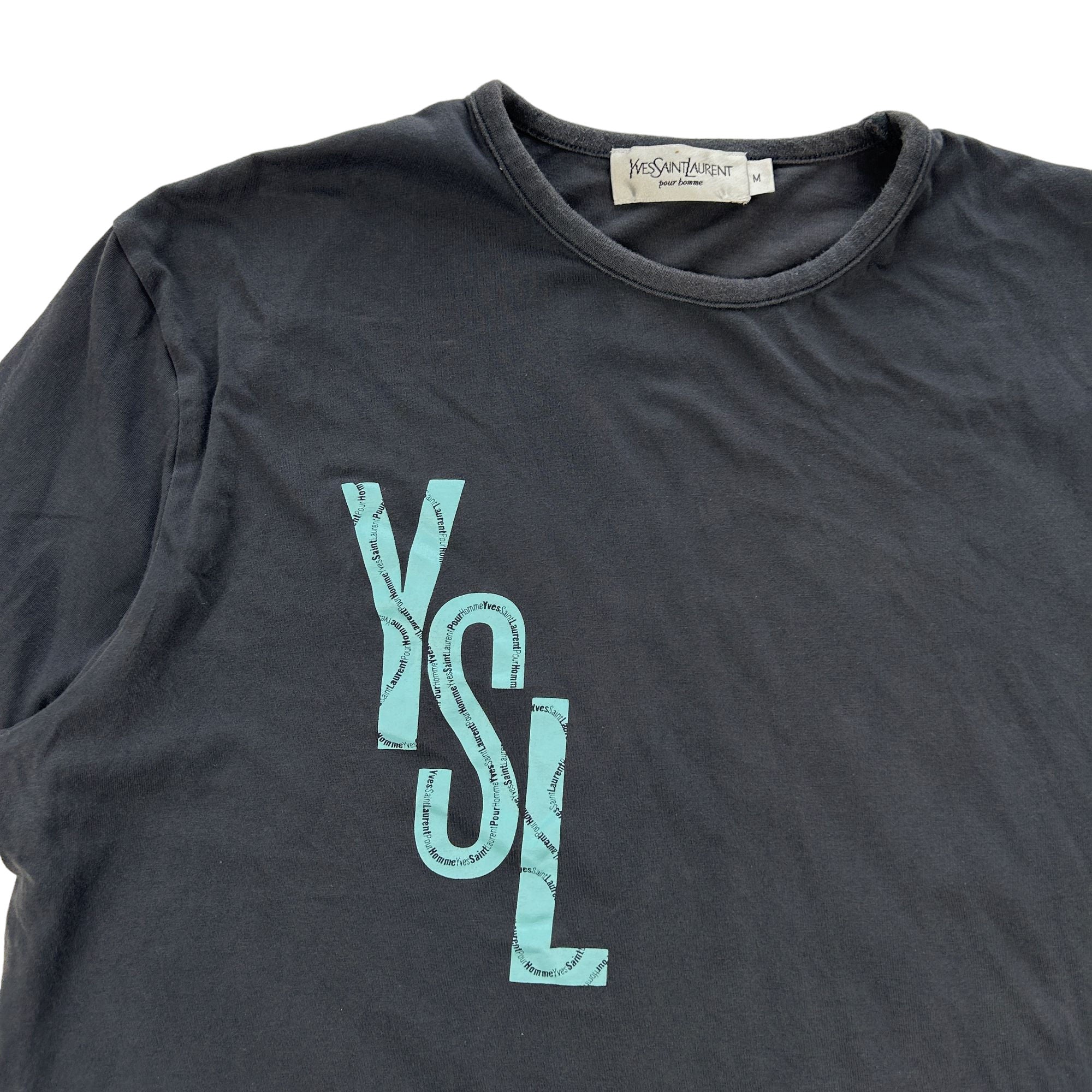 YSL Logo Print T-Shirt Navy Cotton 00s Streetwear S | Second Wave 