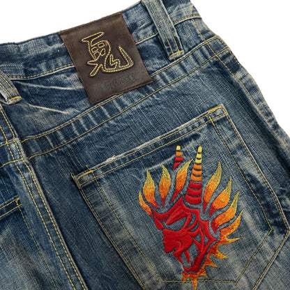 Vintage Oniarai Embroidered Devil Japanese Denim Jeans Size W33