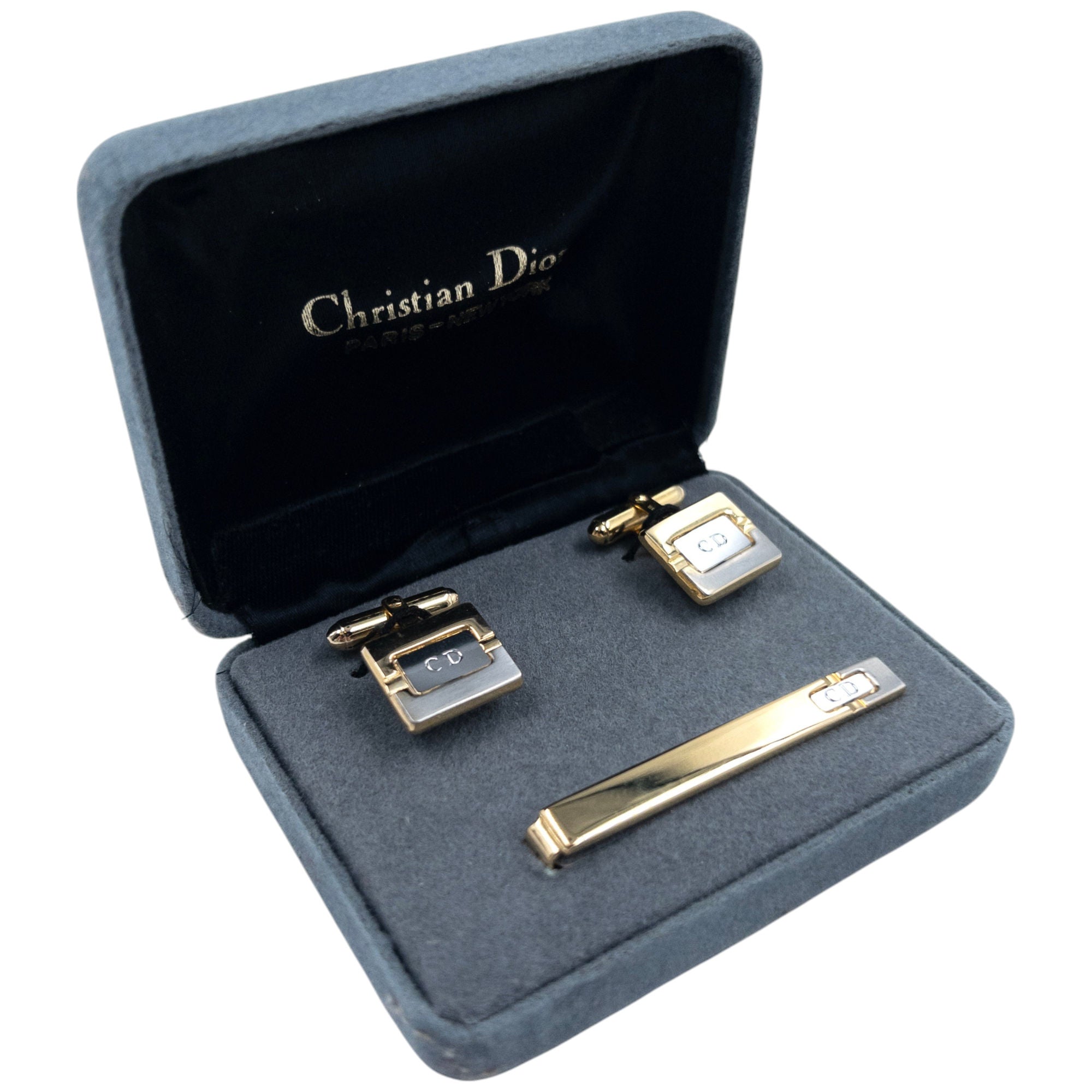 Vintage Dior Embossed Cufflinks & Tie Clip Set