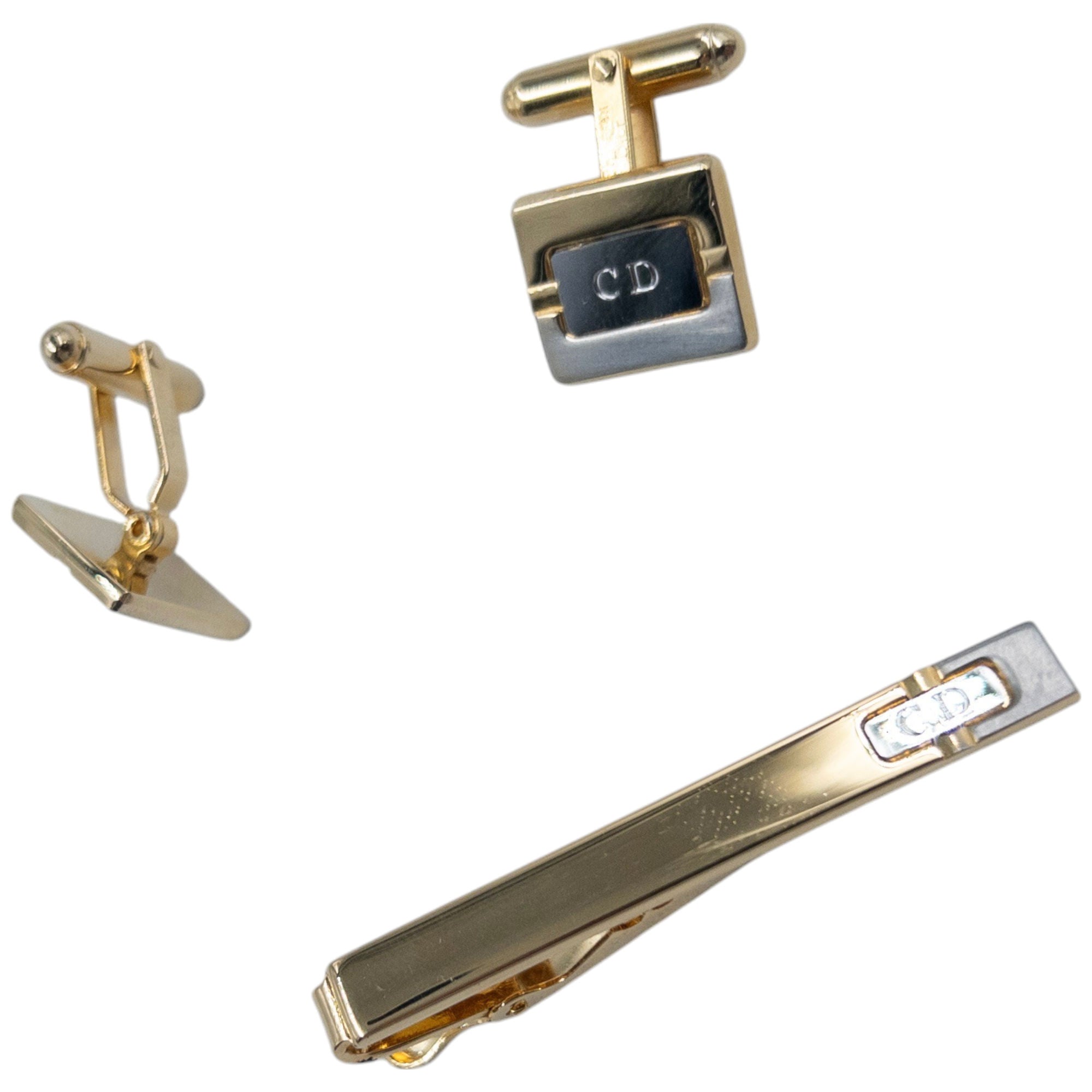 Vintage Dior Embossed Cufflinks & Tie Clip Set