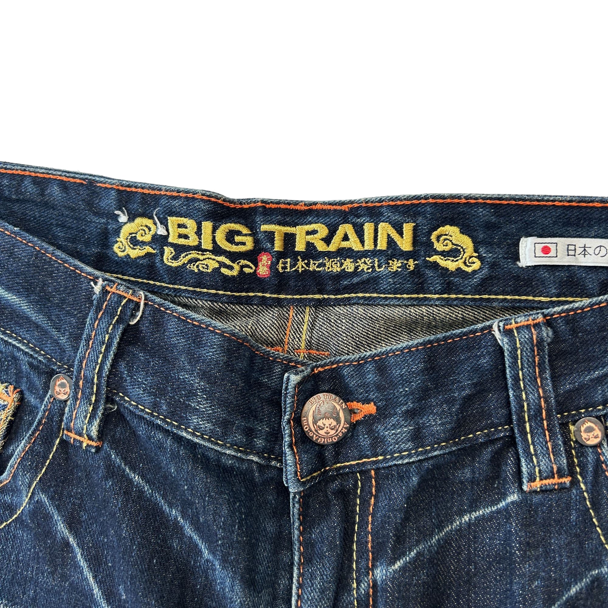 Vintage Wave Big Train Japanese Embroidered Denim Jeans Size W36