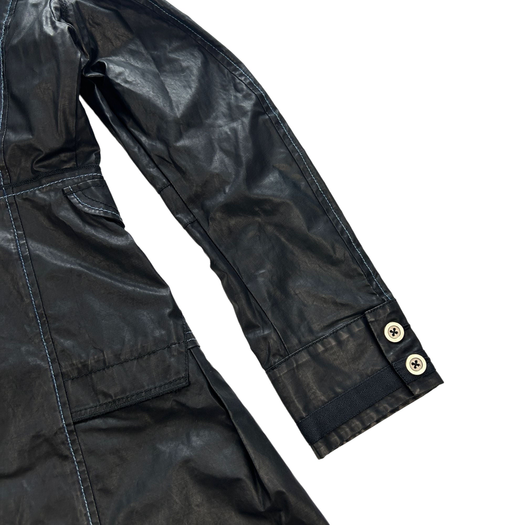 Marithe Francois Girbaud Black Long Coat Buckle Neck Jacket S 