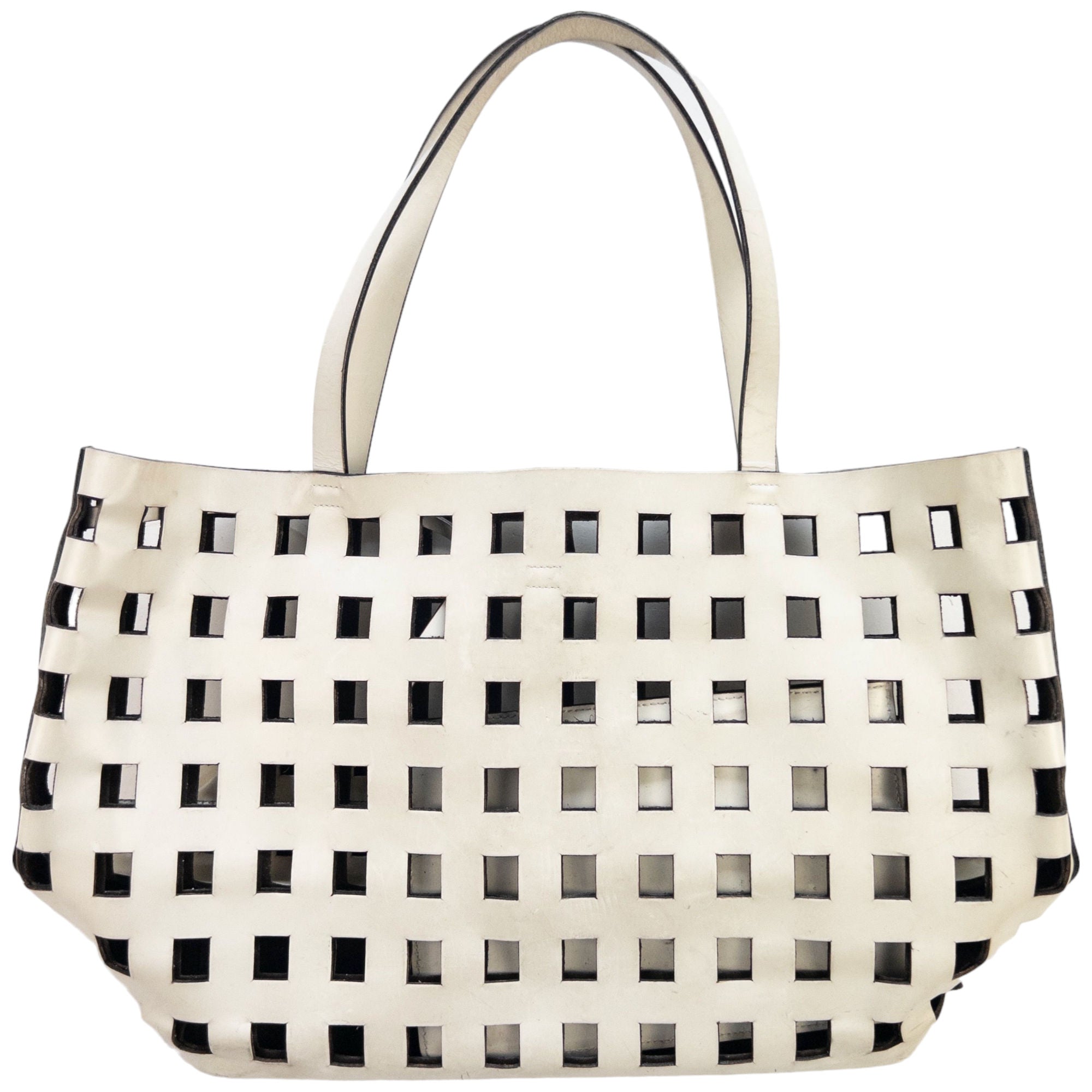 PRADA Tote Bag White Crosshatch Pattern Skater Style Modern Second Wave Vintage second wave vintage store