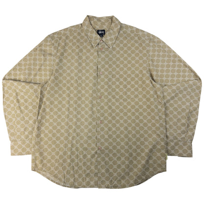 Vintage Stussy STUCCI Monogram Long Sleeve Button Up Shirt Size L