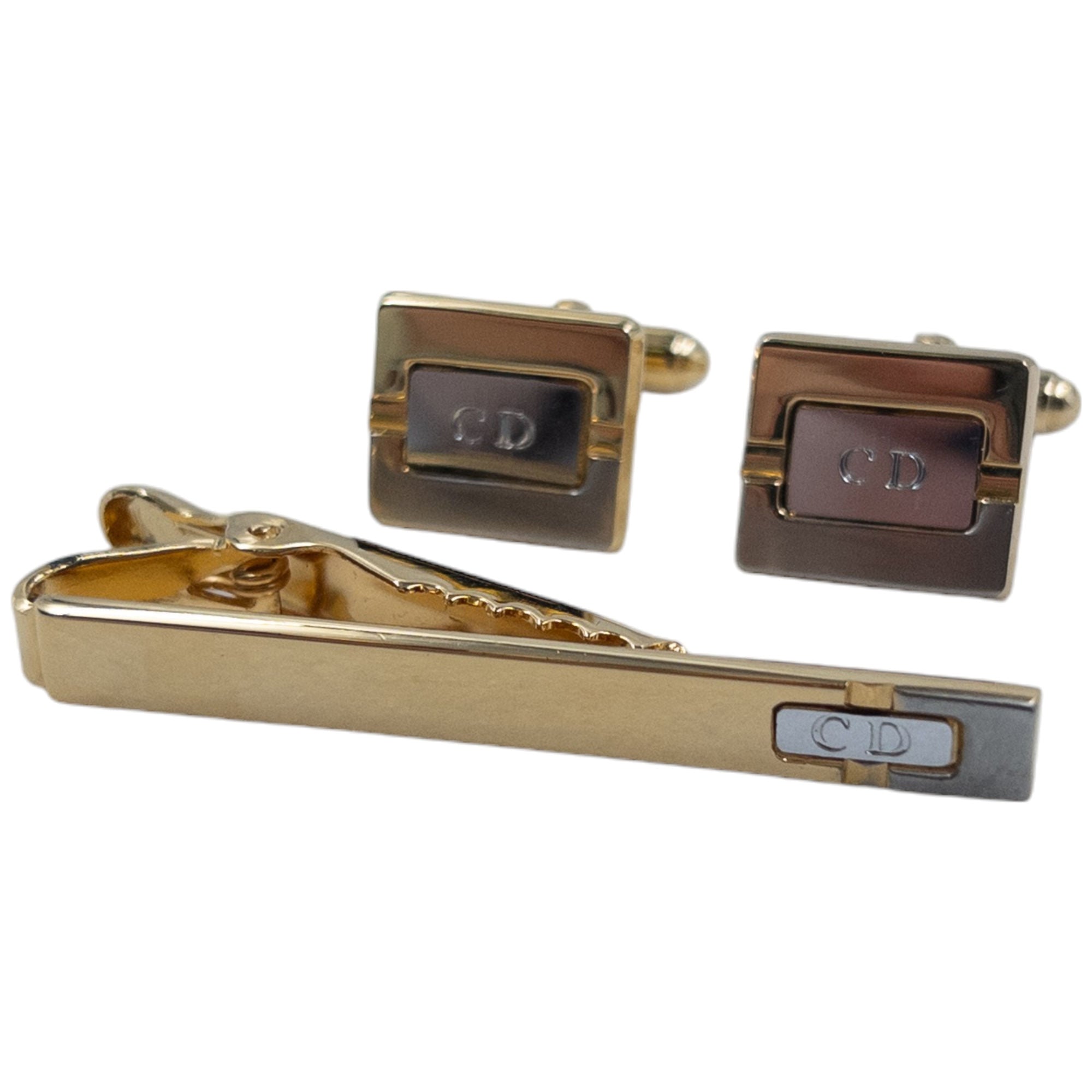 Vintage Dior Embossed Cufflinks & Tie Clip Set