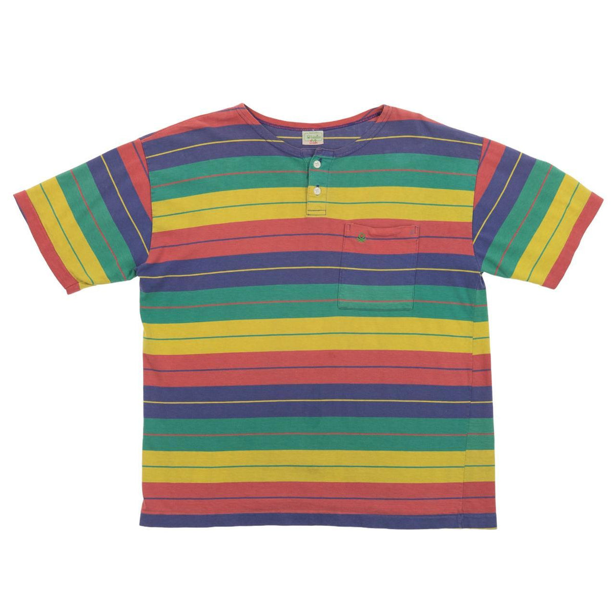 Vintage United Colours Of Benetton Stripe Button T Shirt Size S
