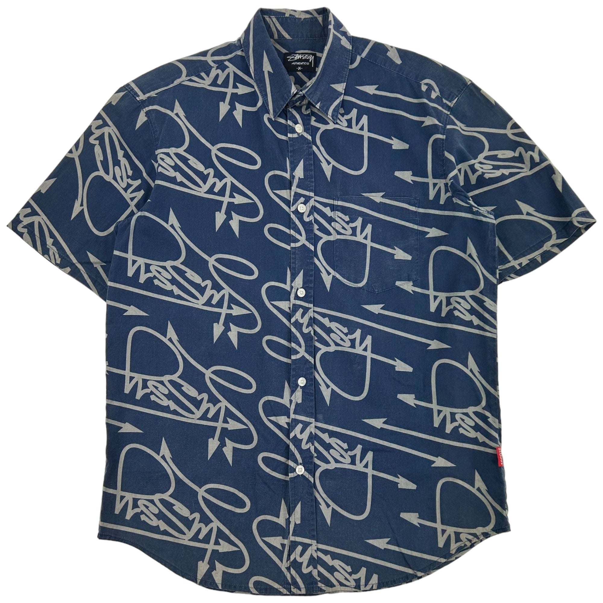 Stussy Arrow Logo Shirt Navy Cotton 90s Button Up M | Medium