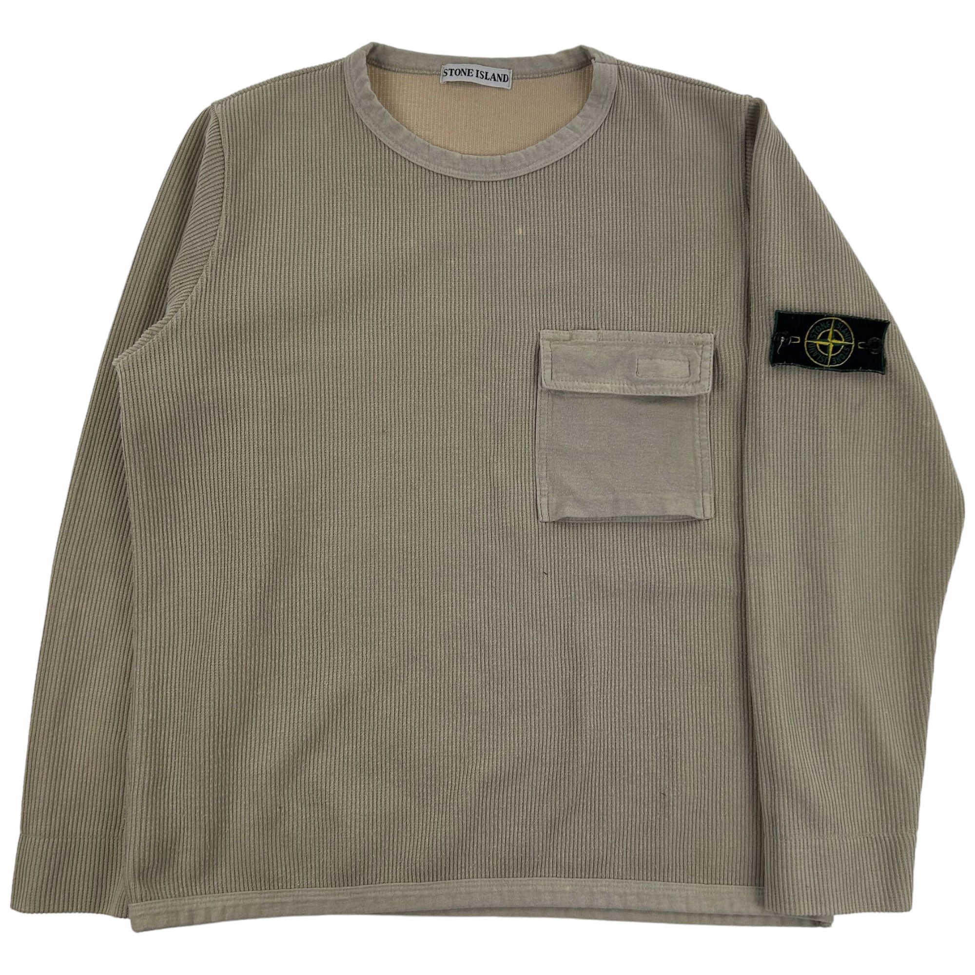 Vintage 1999 Stone Island Tan Ribbed Jumper Cotton Polyester