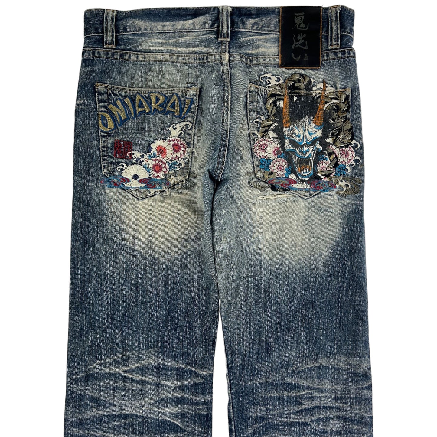 Vintage Oniarai Japanese Embroidered Denim Jeans Size W32