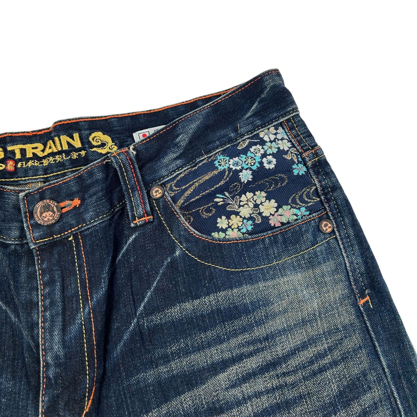 Vintage Wave Big Train Japanese Embroidered Denim Jeans Size W32