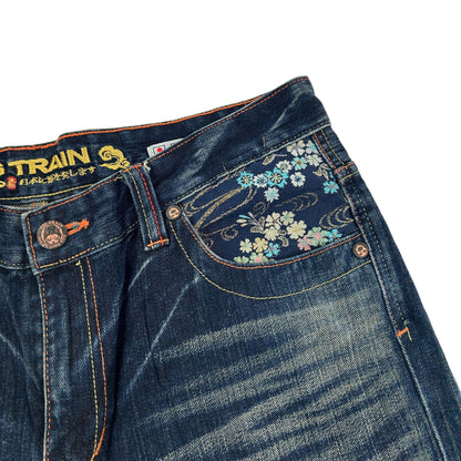 Vintage Wave Big Train Japanese Embroidered Denim Jeans Size W32