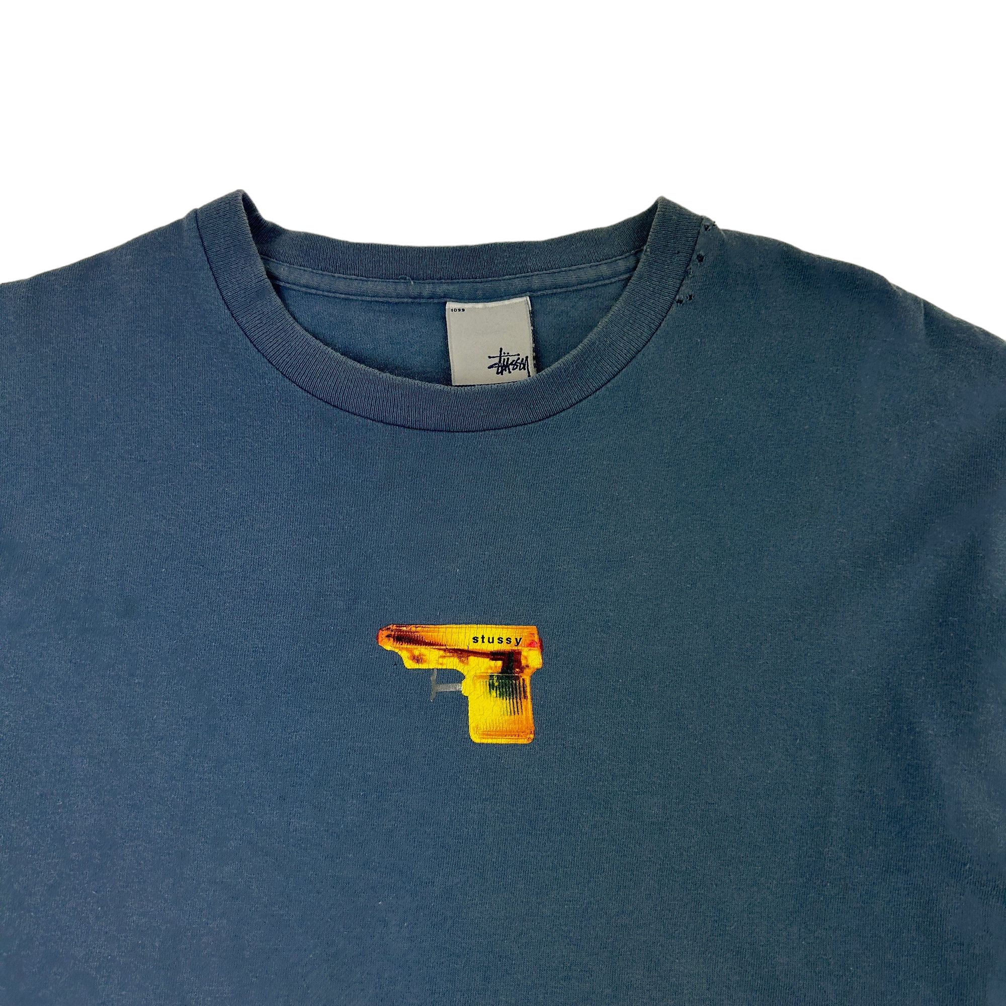 Stussy Navy Gun Graphic Cotton T-Shirt 90s Streetwear Size M