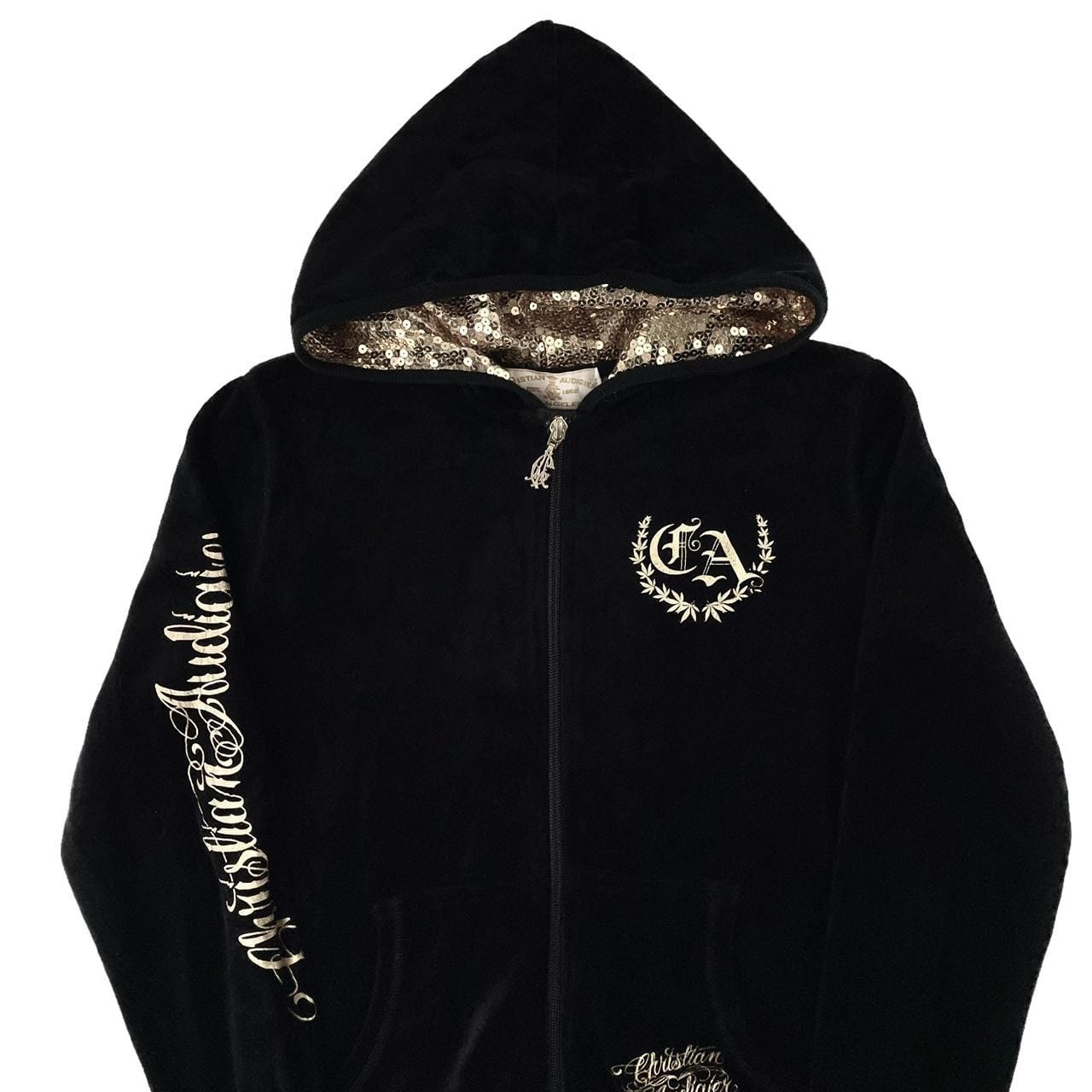 Vintage Christian Audigier velour skull hoodie woman's size M - second wave  vintage store