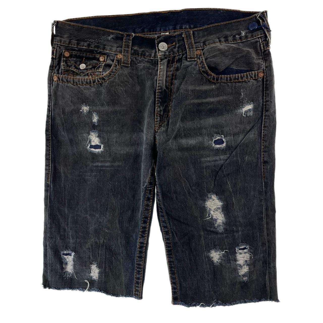 true religion ripped jean shorts mens