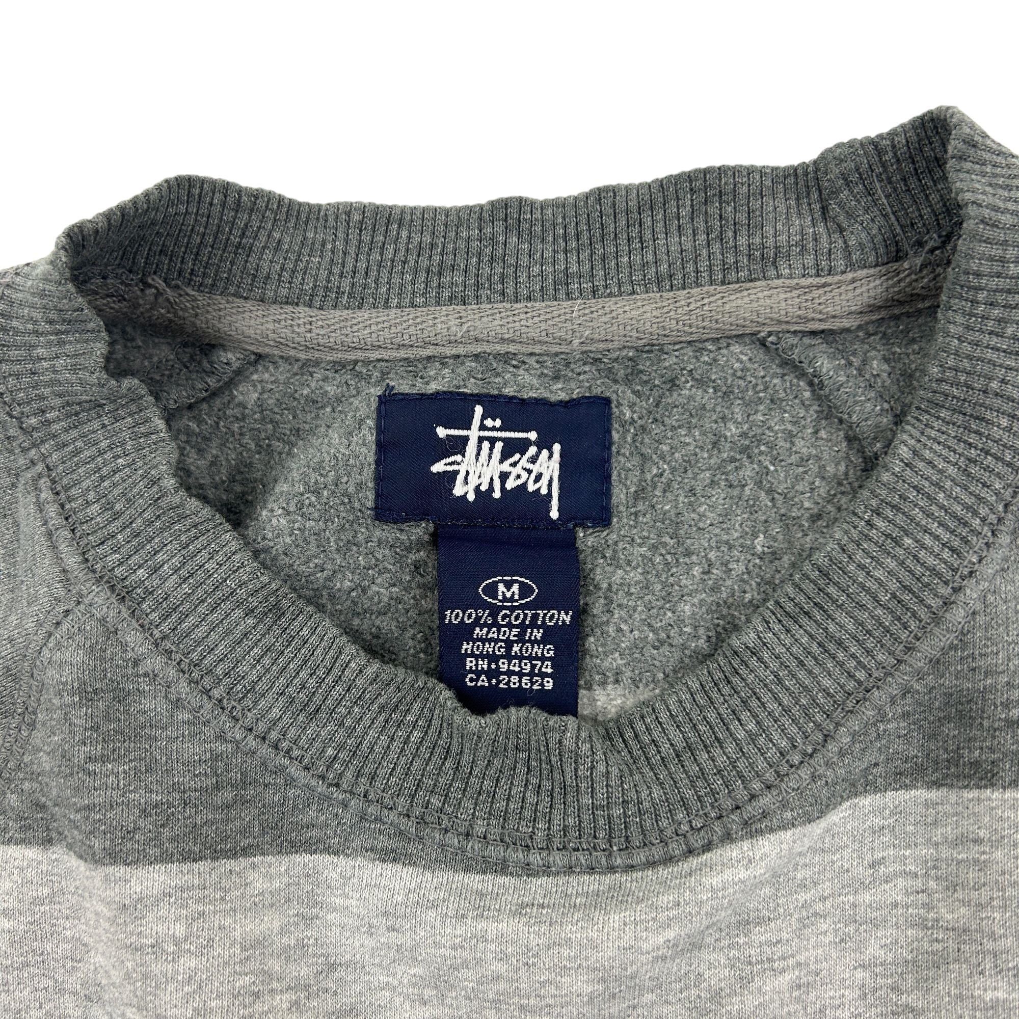 Vintage Stussy Grey Striped Sweatshirt 90s Size M 100% Cotton 